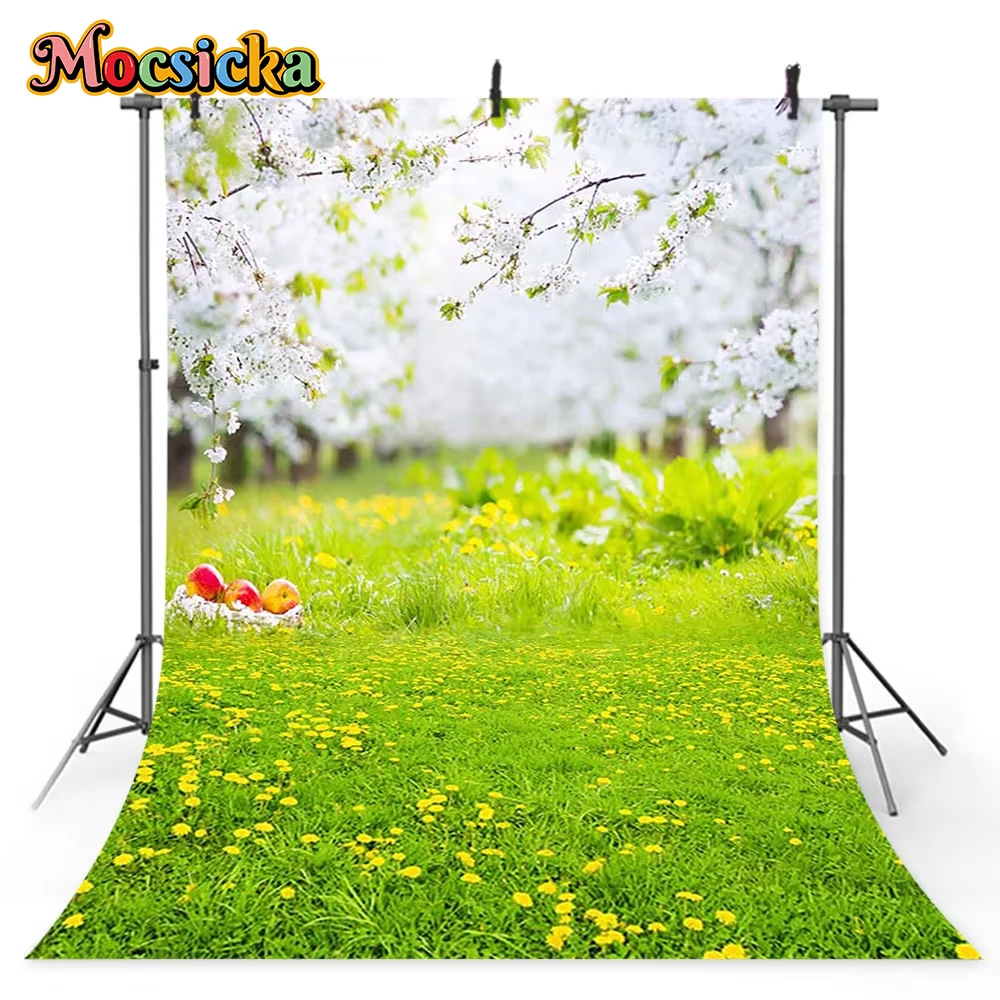 

Mocsicka Spring Flowers Scenery Photography Backdrop Green Grass Photo Booth Backgrounds Studio Easter Wallpaper View Art Poster