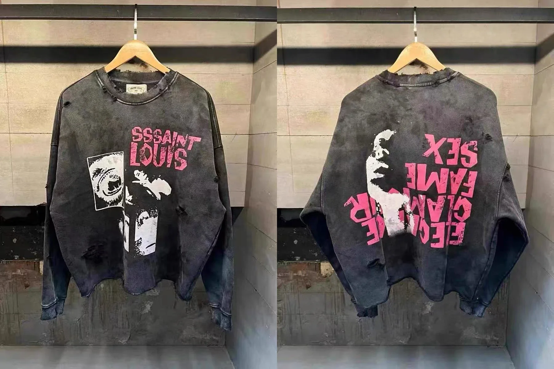 

Высокое качество 25ss Washed Distress SSSAINT LOUIS футболка с длинным рукавом с принтом модная мужская и женская хлопковая винтажная одежда с отверстиями стиль Bl