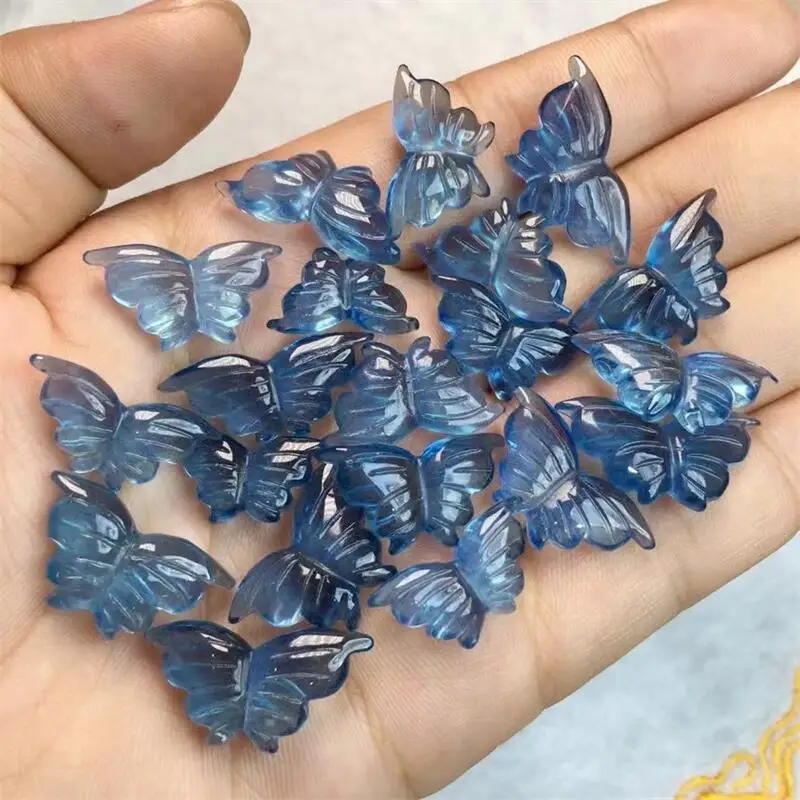 2PCS Natural Aquamarine Butterfly Carving Healing Gemstone Carved Figurine Gift Fashion Jewelry For Women Holiday Gift 9-12MM view 4