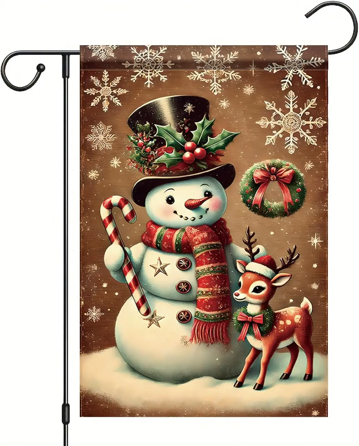 Christmas Garden Flag Snowman and Reindeer Flag Candy Cane Wreath Xmas Holiday Yard Decoration Outdoor Double Sided Winter L yyi