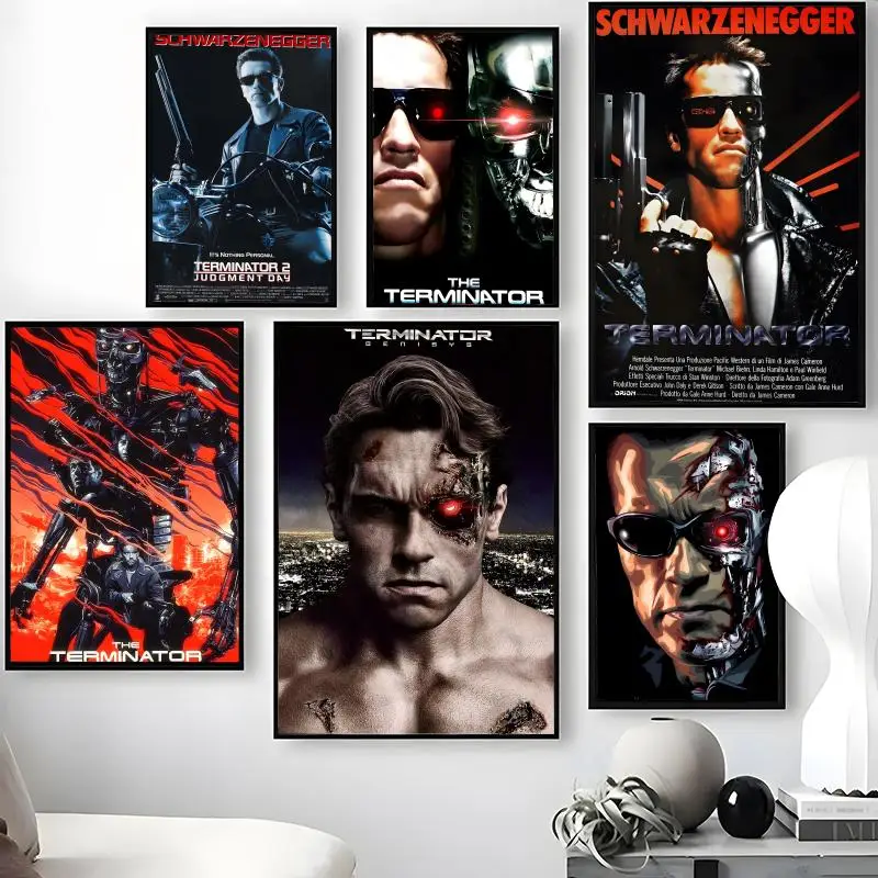 Movie The T-Terminator Poster Waterproof Self-Stick Wall Art Stickers, Removable Wall Decor for Living Room and Bedroom