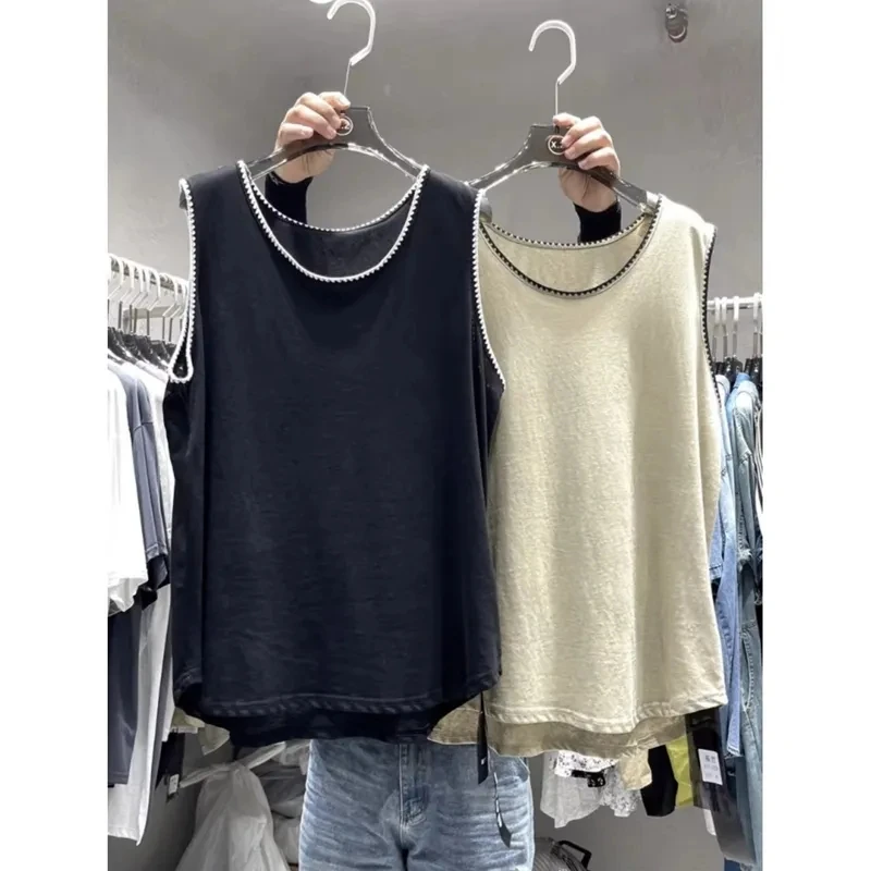

plus Size Women's Fashionable Tank Top Summer Loose round Neck Internally Worn Externally Used Women's Clothing Korean Style