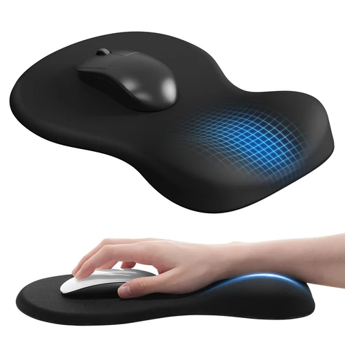 Alfombrilla de ratón ergonómica con reposamuñecas, alfombrilla de ratón negra con soporte para muñeca, alfombrillas de ratón de base dura antideslizantes, portátil para oficina/hogar
