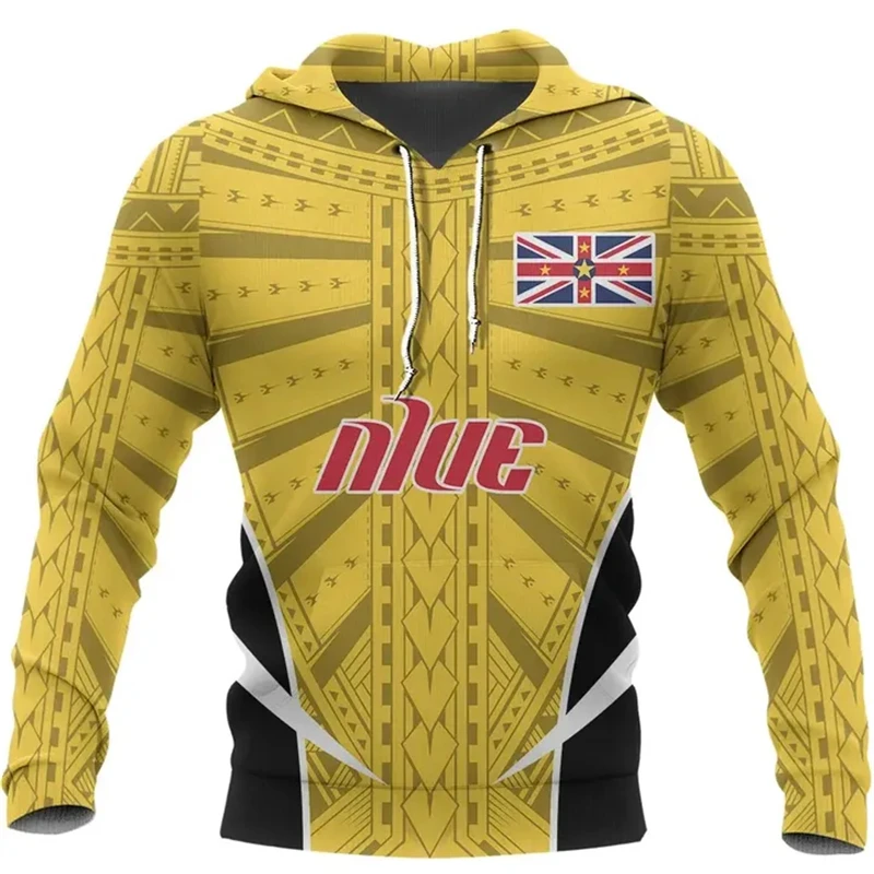 Vintage Niue Flag Hoodie For Men NU Oversized Casual Hooded Sweatshirts Pullovers Long Sleeve Male Tops Street Apparel Clothing