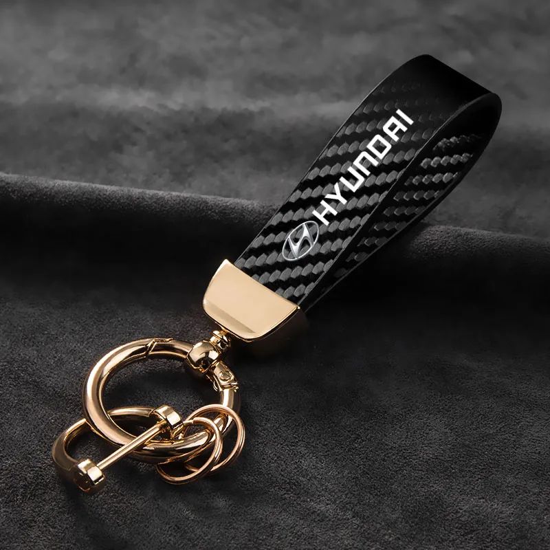 Hyundai Car Keychain Carbon Fiber Leather Keyring Car Accessories For Accent Venue I40 I30 I20 I10 Veloster Tucson Getz GDI IX35