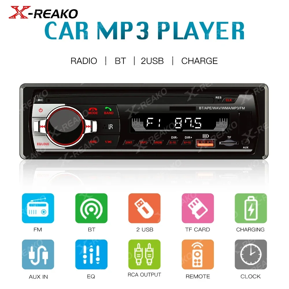 X-REAKO MP3 1Din Universal Car Radio Car Multimedia Music Player Bluetooth FM AUX USB TF