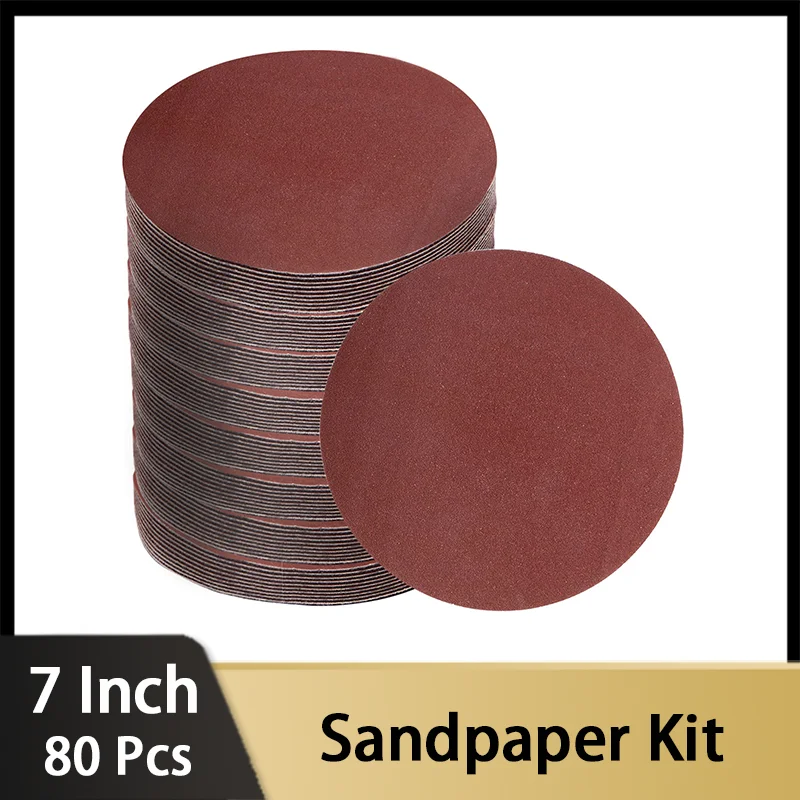 

80 Pcs Sandpaper Set 7 Inch Hook and Loop Sandpaper Assorted Grits For Car Wood Furniture Grinding Polishing Abrasive Tools