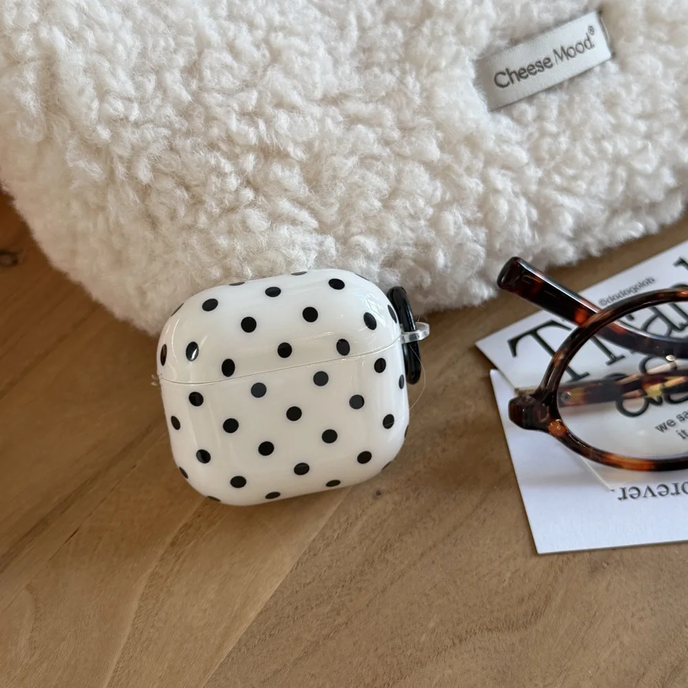 Minimalist Black Polka Dots Soft Earphone Case Cover for Apple AirPods 1 2 3 4 Pro Pro2 Pro3 4th 3rd Wave Point Cases with Hook