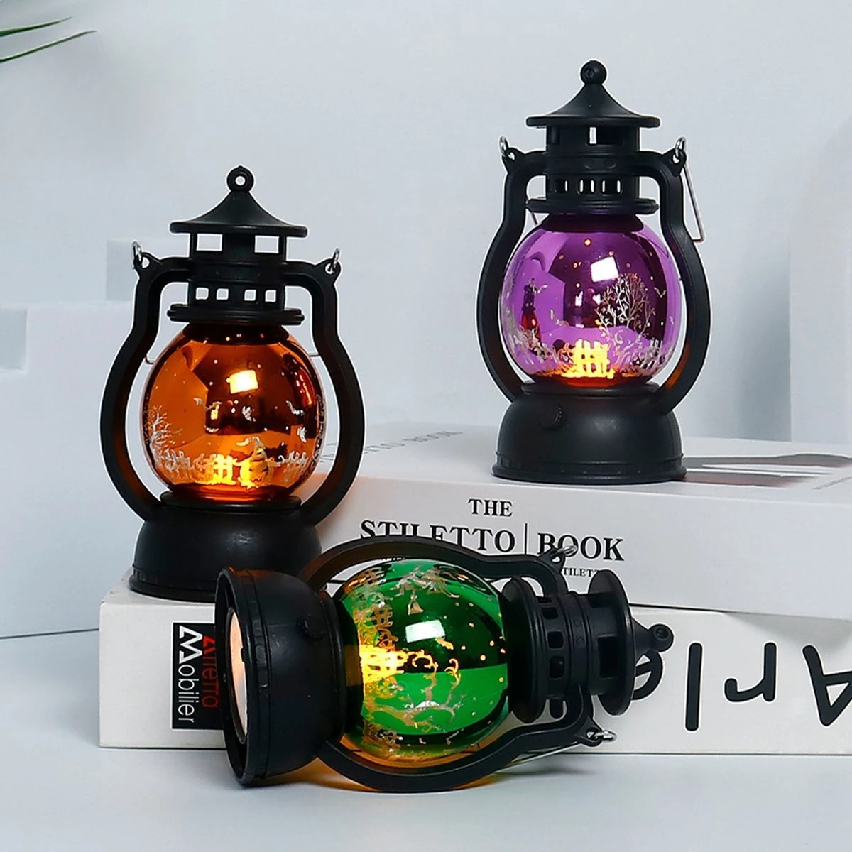 New Halloween Decoration Retro LED Lamp Halloween Hanging Ornaments Light Creative Pumpkin Witch Small Oil Lamp Lantern
