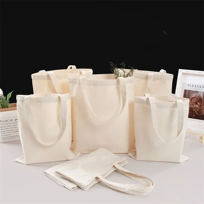 Blank Beige Canvas Tote Bag Reusable Eco‑Friendly DIY Plain Shoulder Handbag Large Capacity Grocery Shopping Carry Bag