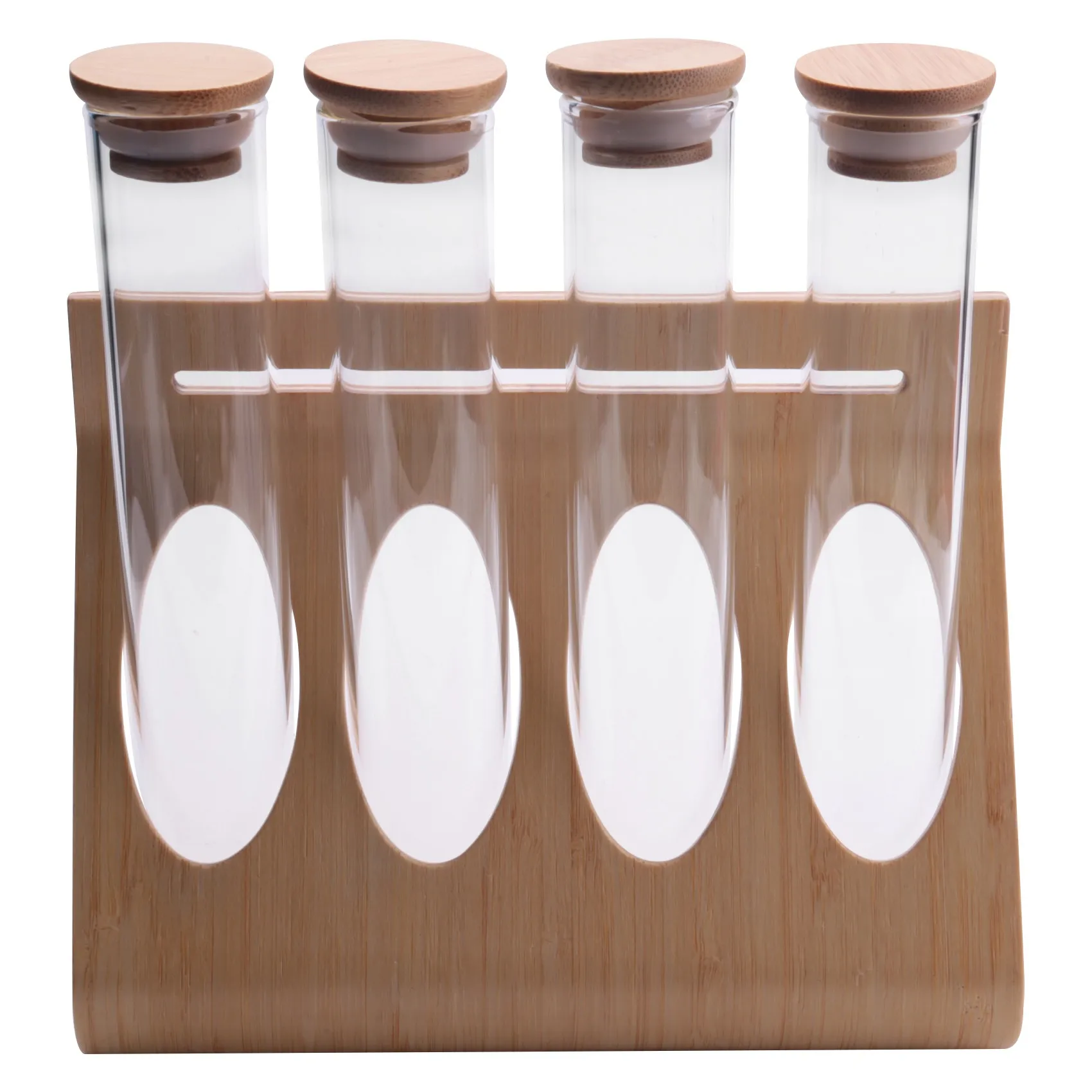 B03C-Wooden Coffee Beans Tea Display Rack Stand Glass Test Tube Sealed Storage Decorative Ornaments Cereals Canister For Barista