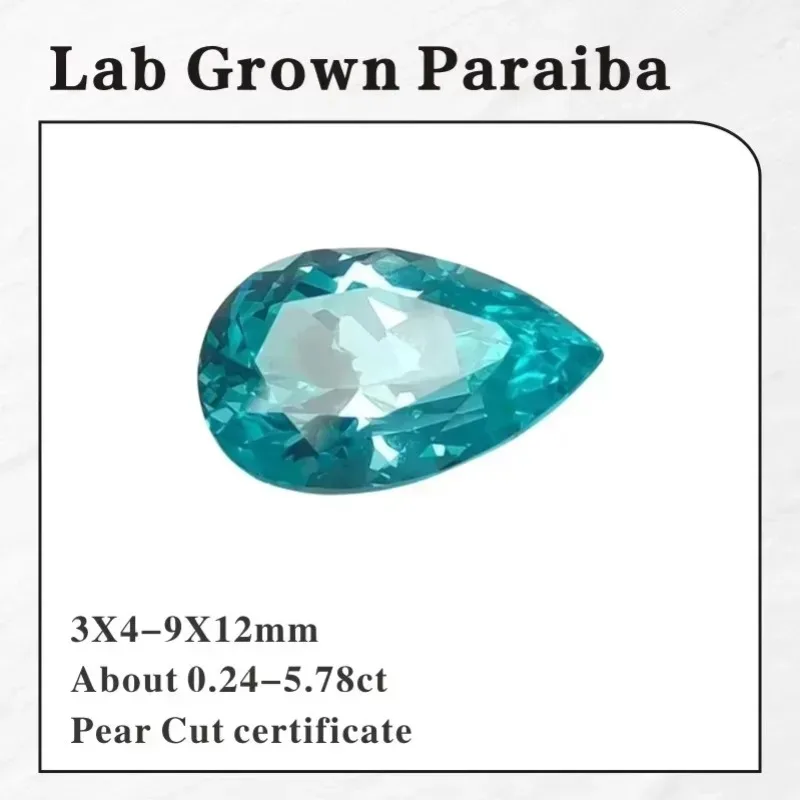 Par-Lab Grown Paraiba Pear Cut Shape Tourmaline Gemstone for Diy Jewelry Making Material Selectable  Certificate