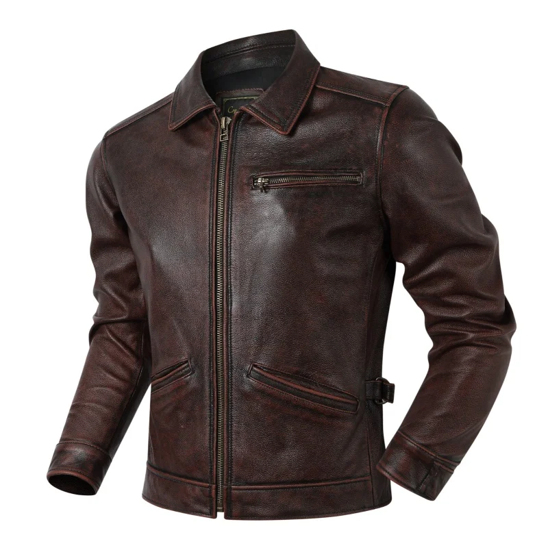 

Мужская кожаная куртка из натуральной воловьей кожи в стиле ретро, осенняя новинка, модная городская модель