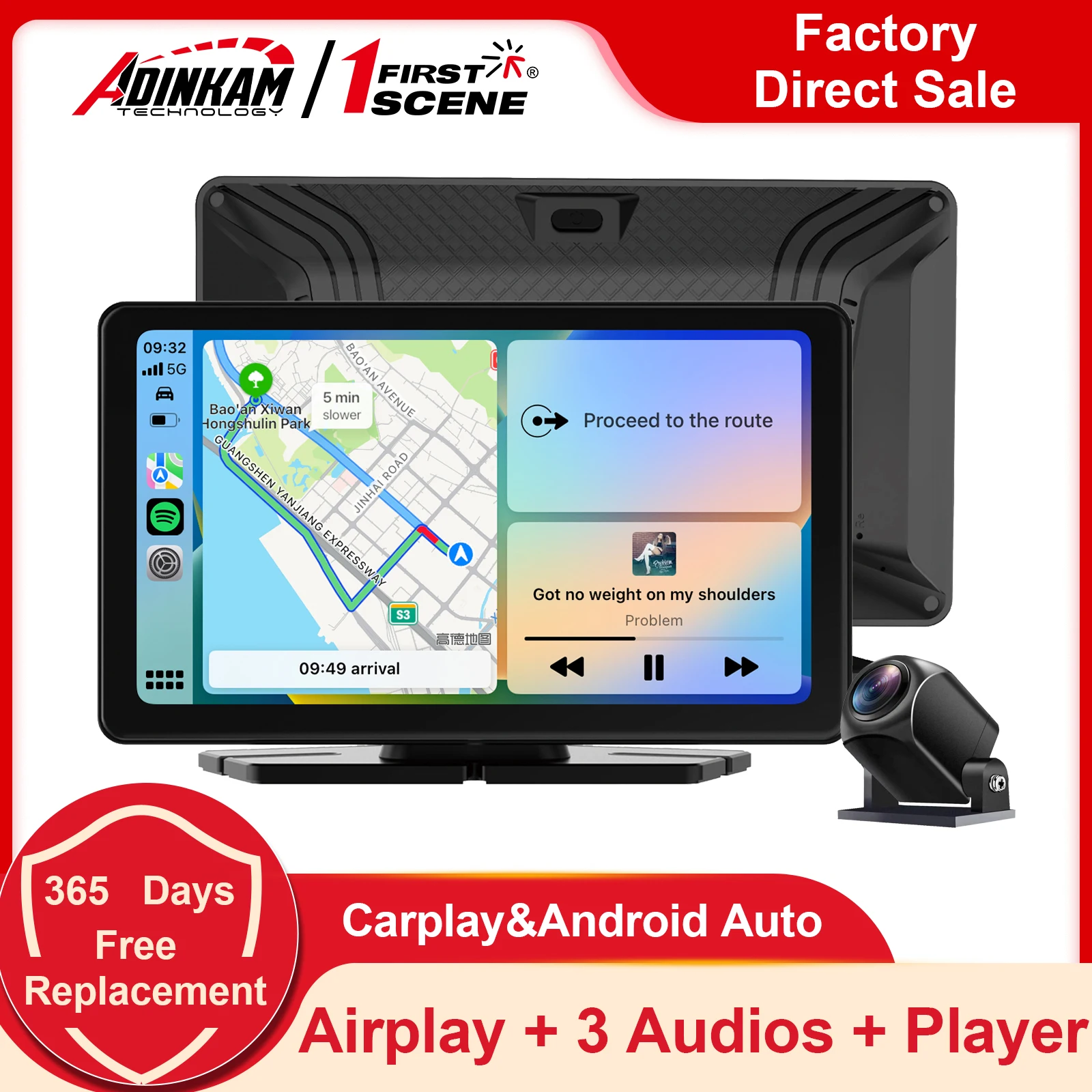 Universal 7 Inch Exclusive Car Smart Screen Carplay Android Auto Airplay ADINKAM Multimedia MP4 Player Support 3Audios BT AUX FM