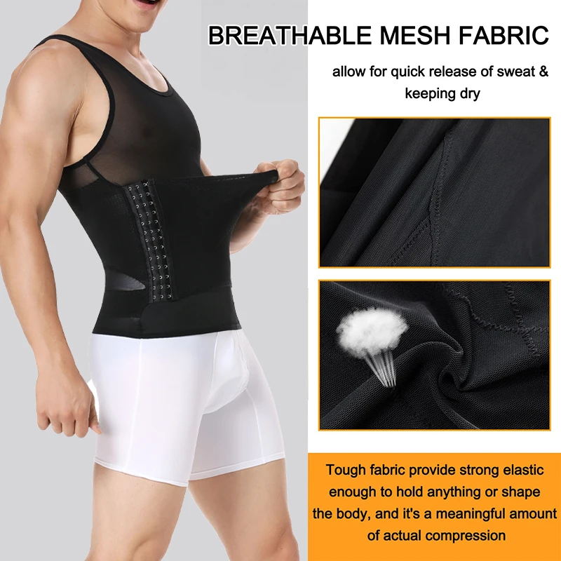 Camisa de compresión sin mangas para hombre, moldeador de cuerpo, entrenador de cintura, vientre plano, Abdomen, camiseta interior, camiseta de