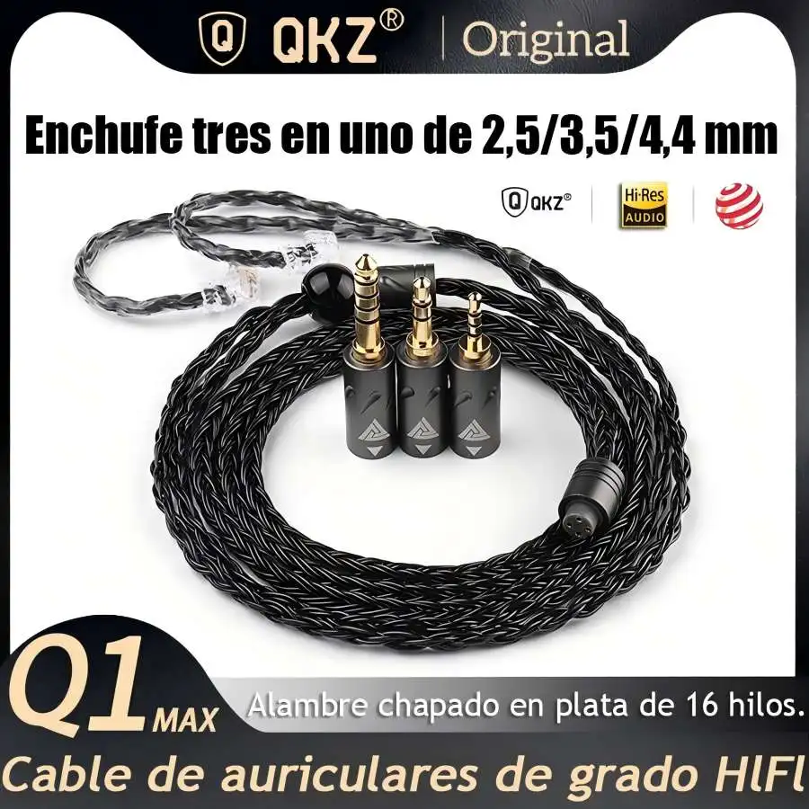 QKZ Q1 MAX auriculares Cable de actualización 16 soporte 352 núcleos plateado MMCX QDC KZ C Pin 3 en 1 para QKZ HBB ZXT AS16 PRO