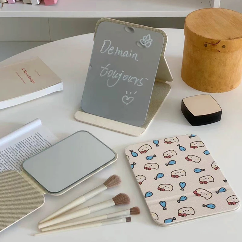 Desktop Makeup Mirror Solid Color Sanrio Simple Portable Handheld Makeup Mirror Student Compact Cute Pocket Mirror image 4