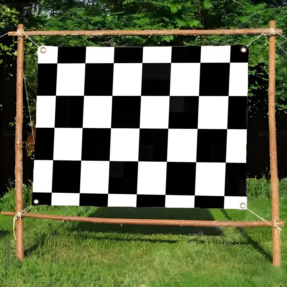 Flag Racing Checkered Racing Flags Daily Four Ring Borderless Design Indoor Outdoor Decor Easy to Hang Install