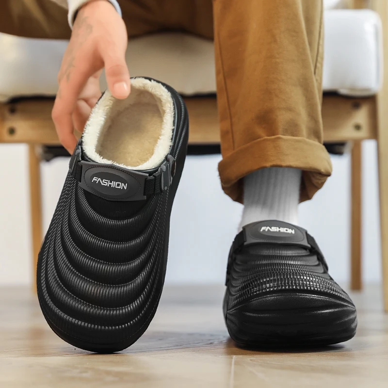 موضة جديدة نعال من القطن الرجال شتاء دافئ المنزل أحذية قطنية مقاوم للماء حذاء للحديقة داخلي الانزلاق على أحذية موجزة #2