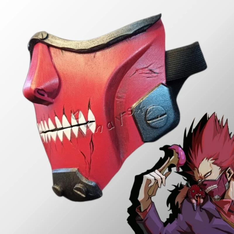 Masque de cosplay Demôn de Dorohedoro (けむり) à dents pointues rouges, fait main en EVA, pour Halloween