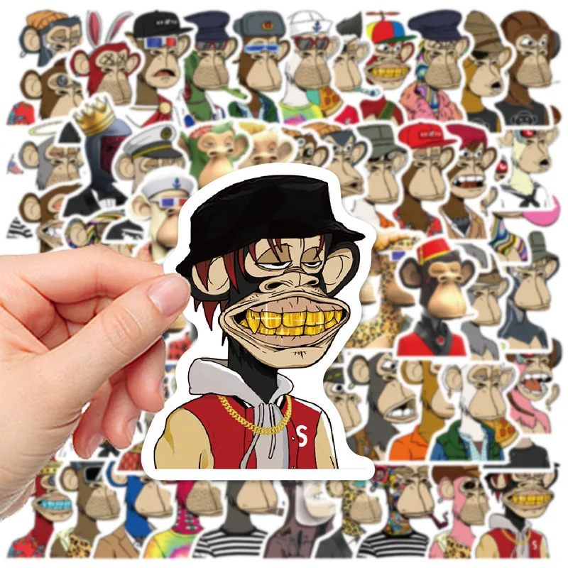 10/64Pcs Bored Ape Yacht Club Anime Sticker NFT Monkey Decal Suitcase Laptop Skateboard Luggage Phone Cartoon Sticker Gfit Toy