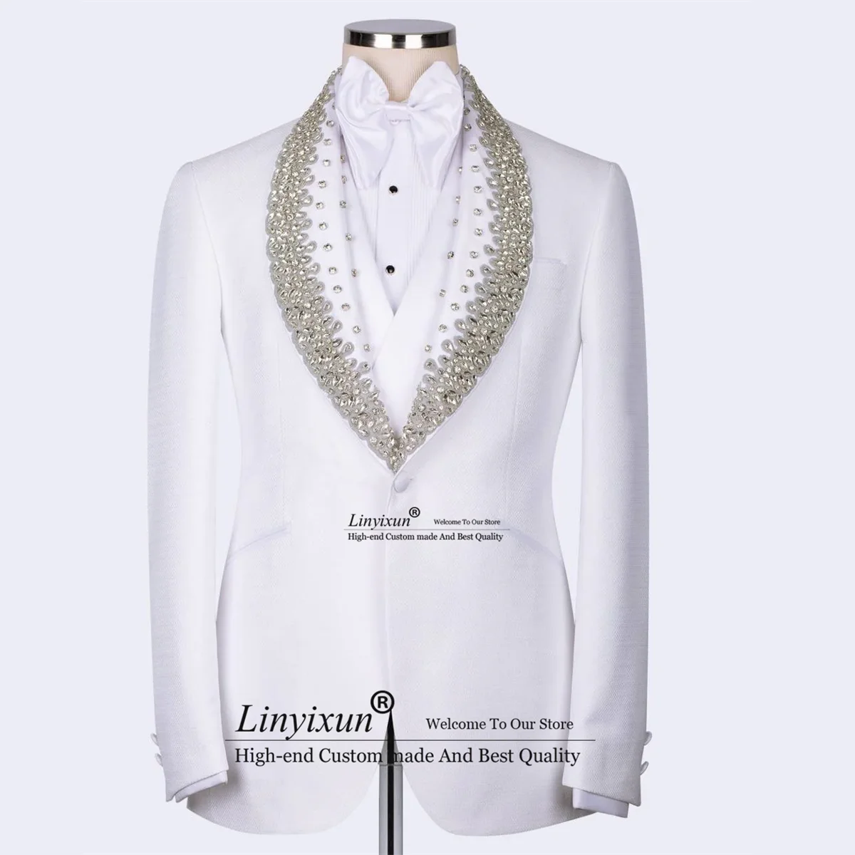 Elegant Gem Stones Shawl Lapel Special Tuxedos Men Suits 3 Pieces Dinner Prom Blazers Luxury Beaded Business trajes para hombre