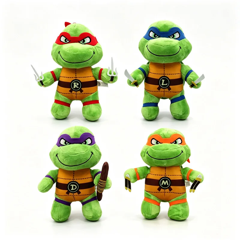 Kawaii Standing Turtle Warrior Stuffed Plush Toy, Adorable Green Tortoise Plush Figure with Different Color Mask for gifts.