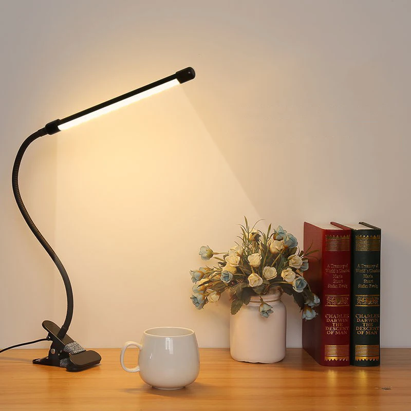 

LED Desk Lamp with Clamp Dimmable Clip On Reading Light Flexible Eye Protection Book Light Led Table Lamp Modern Study Desk Lamp