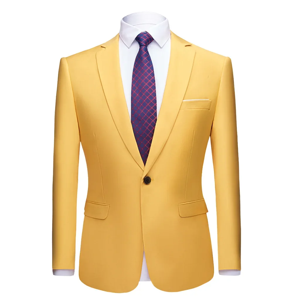 Mens Business Slim Yellow Three-piece Suits Large Size Casual Dress Suit Blazer Suit Pants Vest 3 Piece Set Party Wedding Outfit