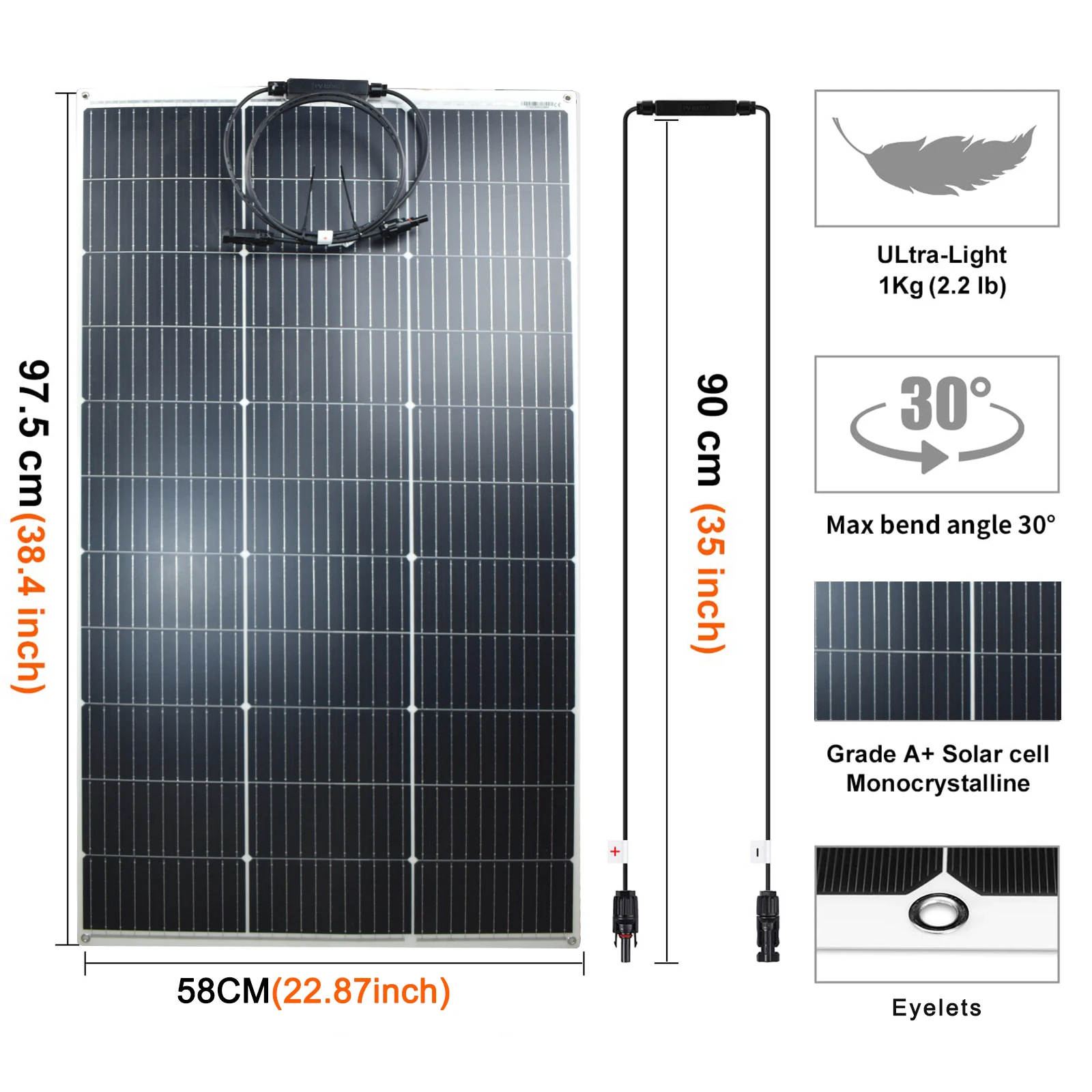 125W 18V Flexible Solar Panel High Efficiency Portable PV Modules With Monocrystalline Solar Cell For 12V Battery Charge,Outdoor Use,RV,Boat,Camping