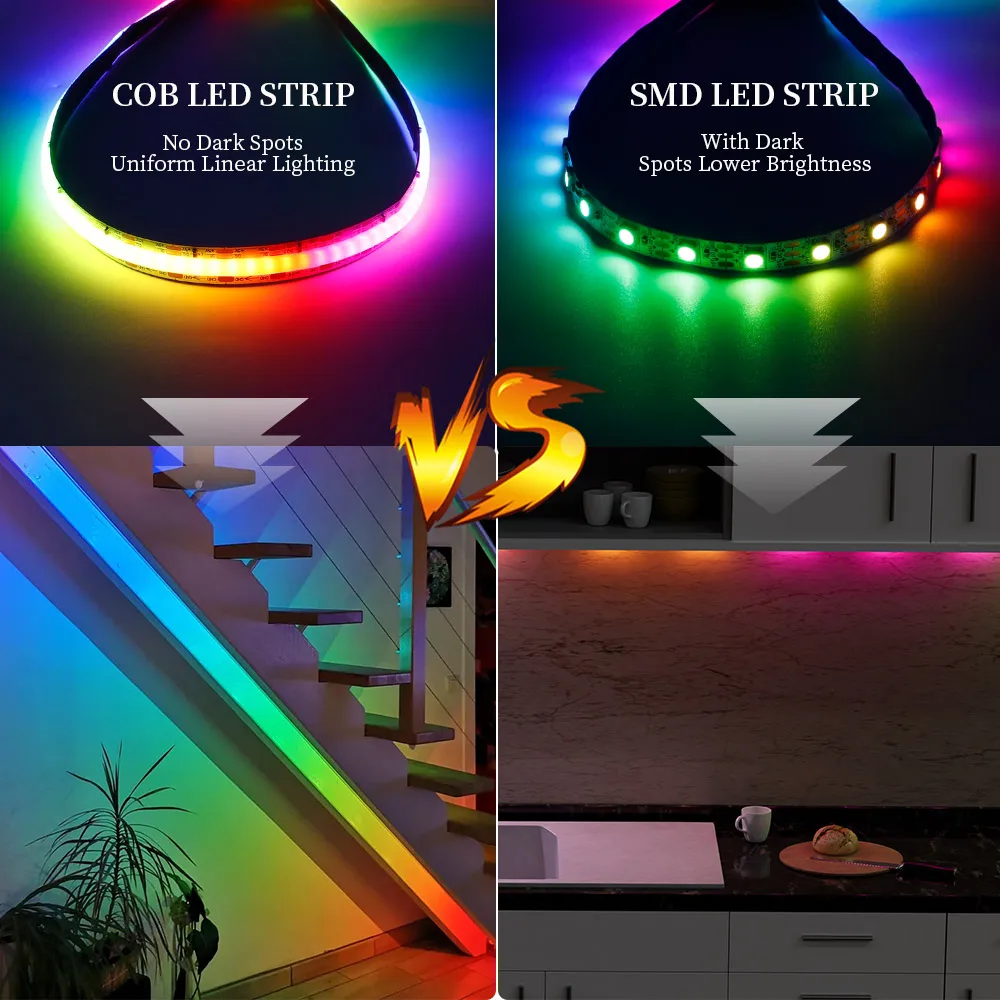 Imagem -05 - Tira de Luz Led Cob Ws2812 240leds m Rgb Ws2812 Alta Densidade Endereçável Individualmente Rgb Cor do Sonho Dc5v Ws2812b