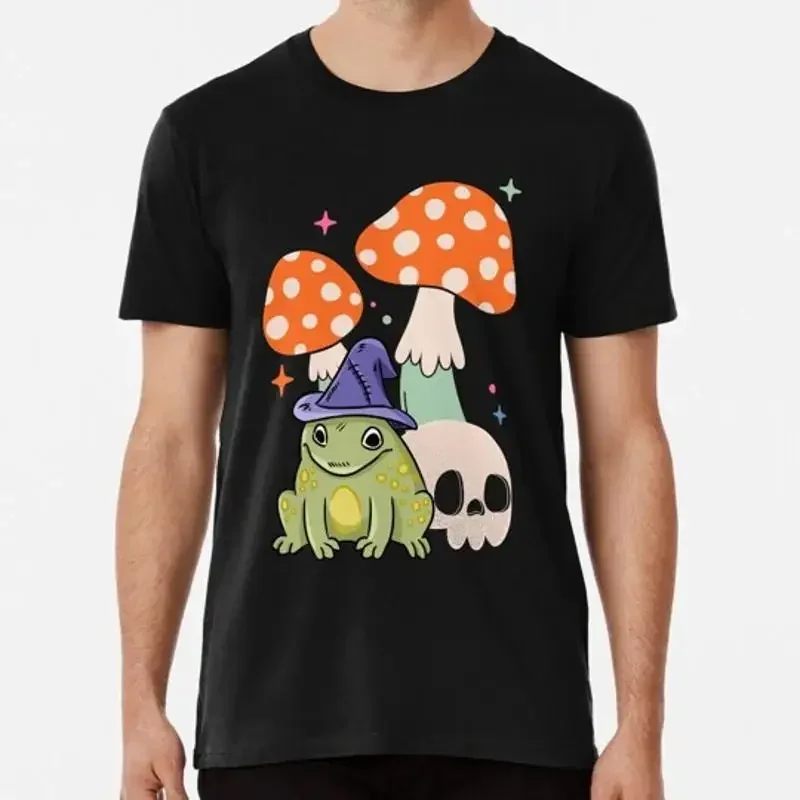 Cottagecore Frog Wizard With Mushroom And Skull Witchcraft Cute Witchy T Shirt
