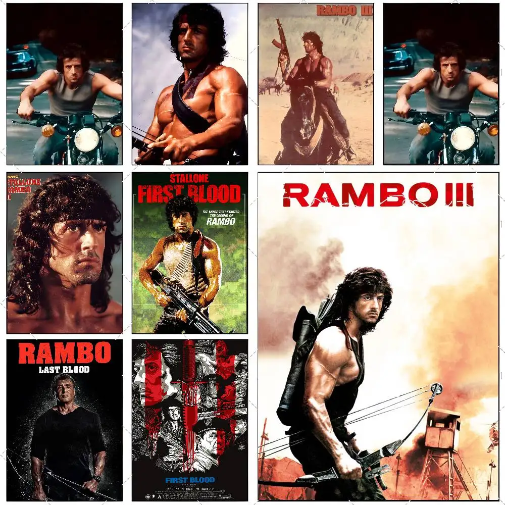 Moive Rambo F-First B-Blood Poster High-definition art sticker Self adhesive waterproof home decoration for living room