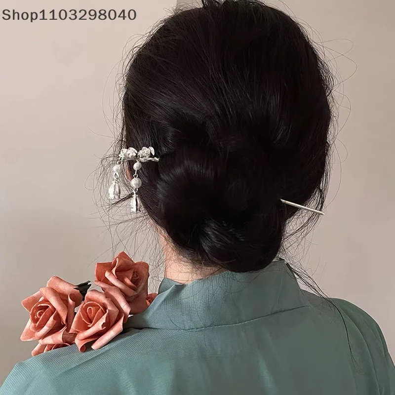 خمر النمط الصيني Hanfu الشعر عصا المرأة المعادن زهرة الشعر شوكة عيدان الشعر دبوس امرأة مجوهرات مشبك شعر اكسسوارات