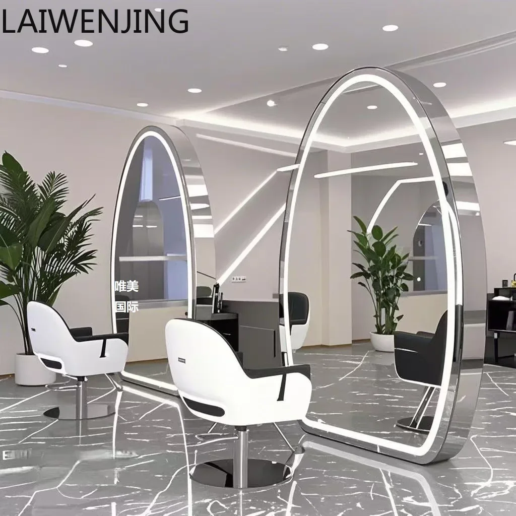J1  barber shop mirror table double-sided l floor-to-ceiling full-body mirror stainless steel barber shop mirror hair salon