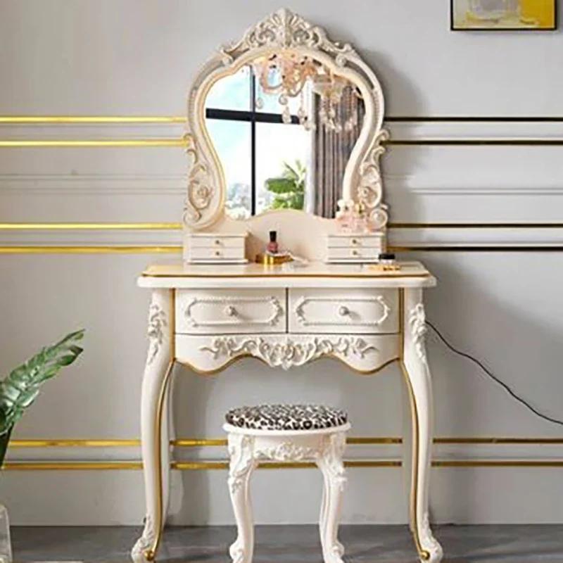 Vintage White Vanity Table Premium Mirror Storage Makeup Vanity Table Luxury Chair Vanitys Para Maquillaje Bedroom Furniture