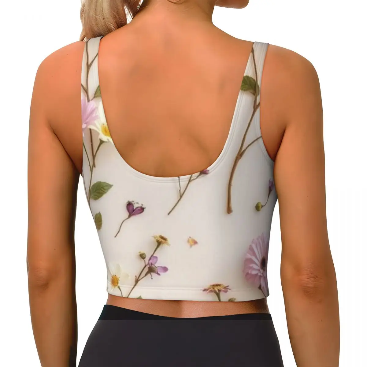 Trendy Workout Top Delicate Pressed Flower Pattern Urban Fitness Casual Tank