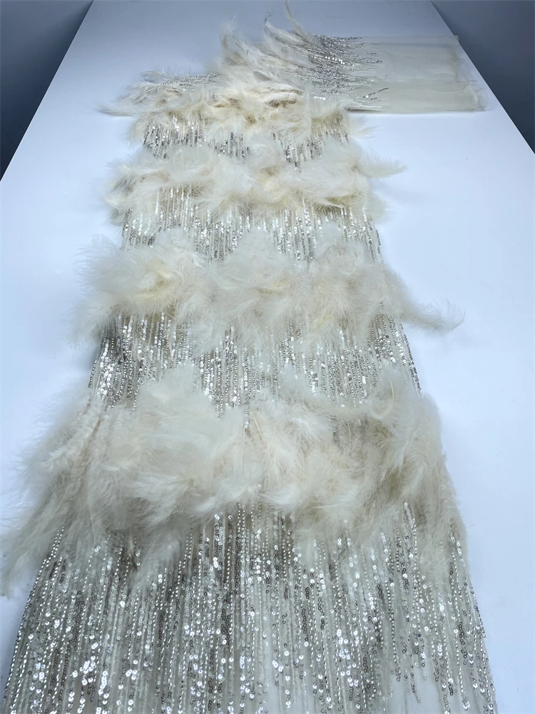 Afrykańska koronka z piór 2025 wysokiej jakości luksusowa ręcznie robiona koronka z cekinami nigeryjska koronka tiulowa materiał na sukienki imprezowe 3D