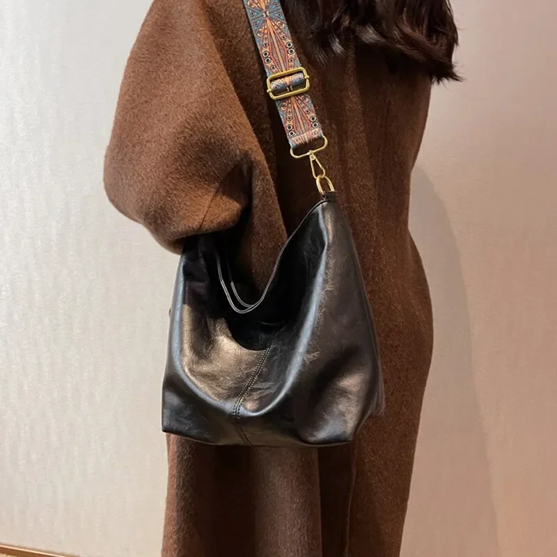 1pc WOMEN'S Retro Solid Color PU Large Capacity Shoulder Bag, Crossbody Bag, Suitable for Girls, Office Workers, Daily Commuting