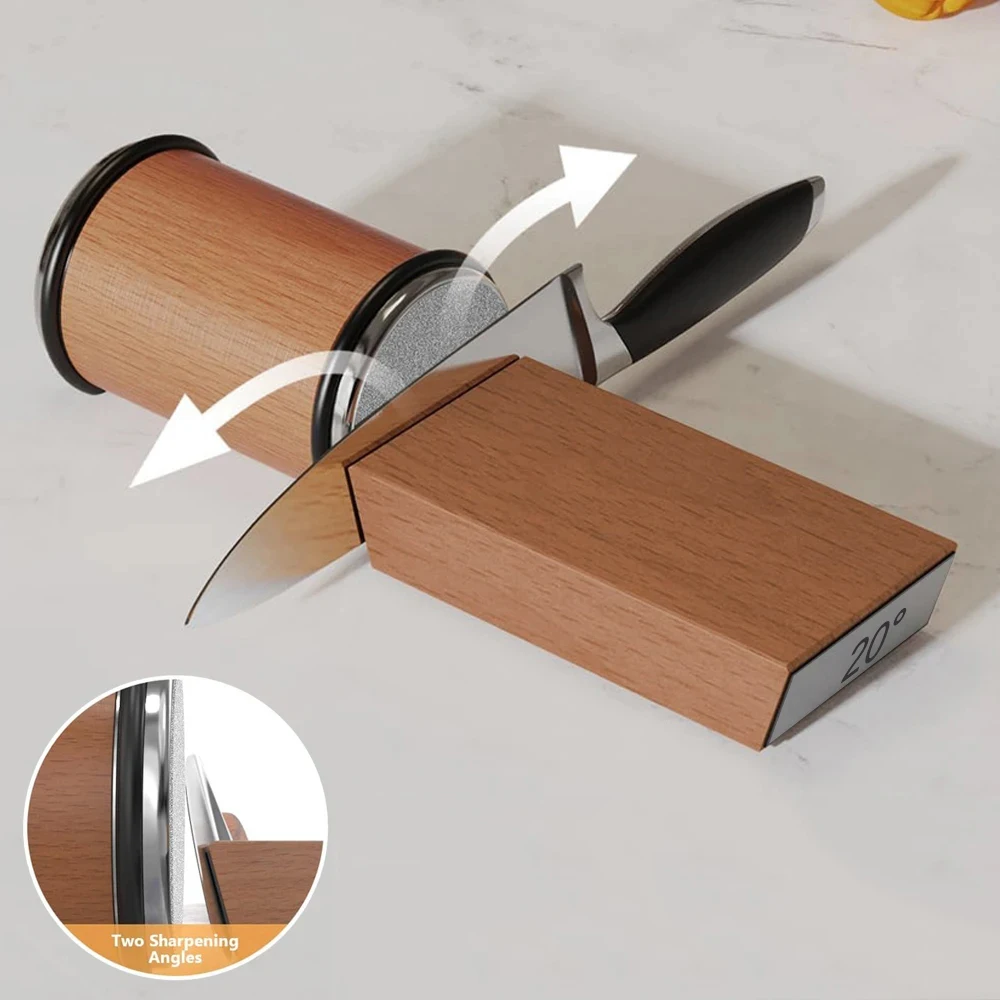 Aiguiseur de couteaux rotatif avec pierre à aiguiser diamantée, support magnétique pour couteaux à angle de 15-20 degrés, accessoire de cuisine