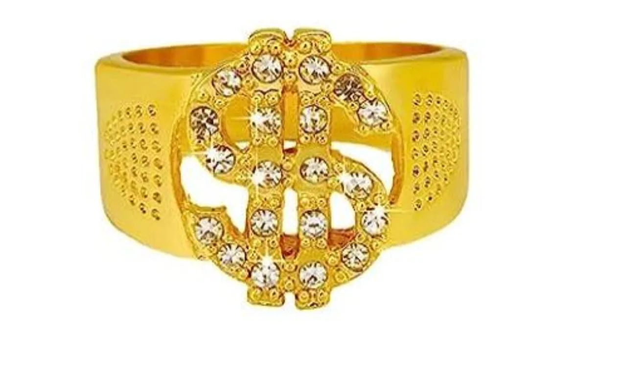 PESENAR-Disfraz de Hip Hop de los años 80, collar de oro falso, cadena de dinero, pierna torcida, gafas de sol Punk, anillo de dedo con símbolo de dólar adecuado