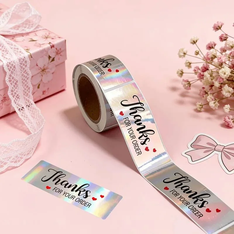JCAC 120pcs/roll Holographic Thank You Stickers, Self-Adhesive 