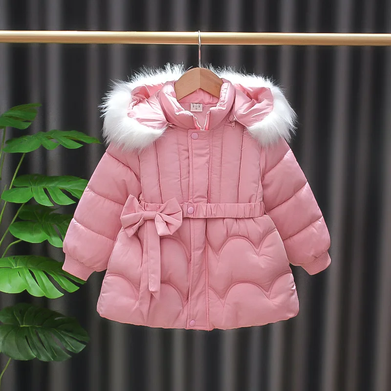 4 5 6 8 10 Years Winter Girls Coat Keep Warm Thicken Kids Jacket Hooded Zipper Fur Collar Princess Outerwear Children's Clothing