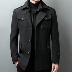 The Main Promotion of New Explosive Autumn and Winter New Mid-length Woolen Jacket Solid Color Patterned Slim Men's Coat