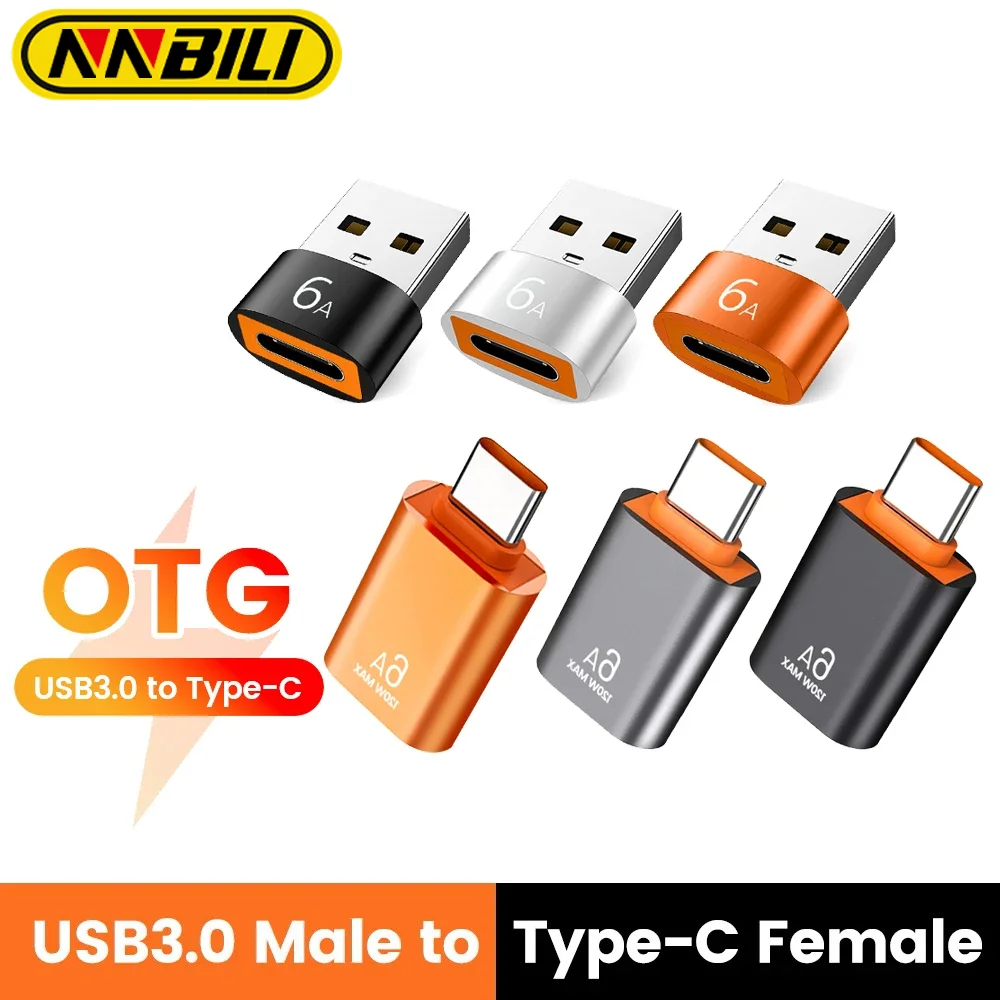 NNBILI  6A USB 3.0 Type C OTG Adapter Fast Charging Type C Male To USB Female Converter For Xiaomi Samsung Laptop OTG Connector