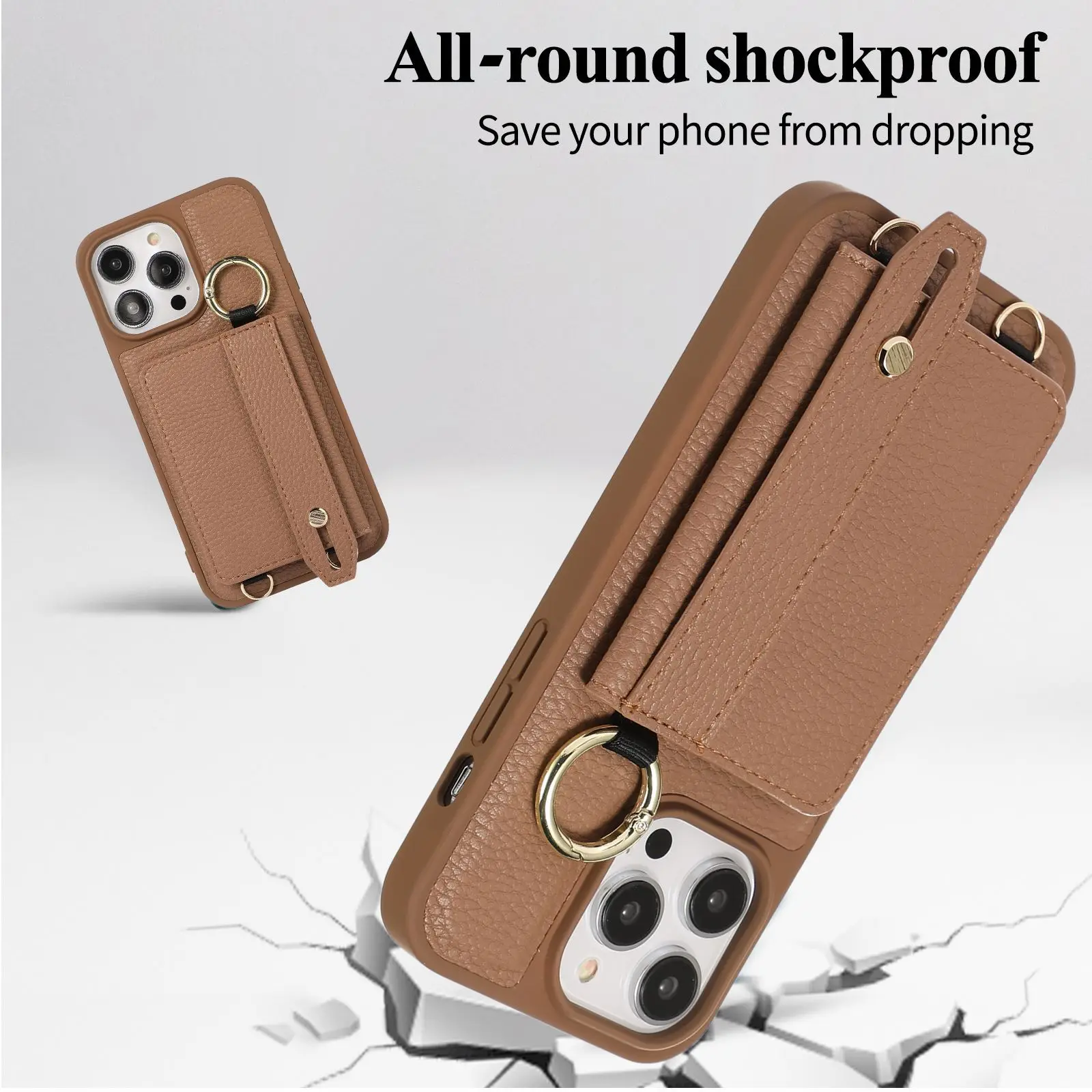 Wallet Shoulder Strap Case For iPhone 18 17 16 15 14 13 12 11 Pro Max 16 Plus Finger Ring Leather Card Slots Lanyard Cover