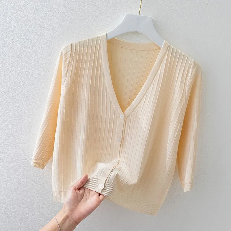 Solid Color Button Front Cardigan Versatile Long Sleeve V Neck Cardigan for Spring and Fall Chic Korean Fashion Women Clothing