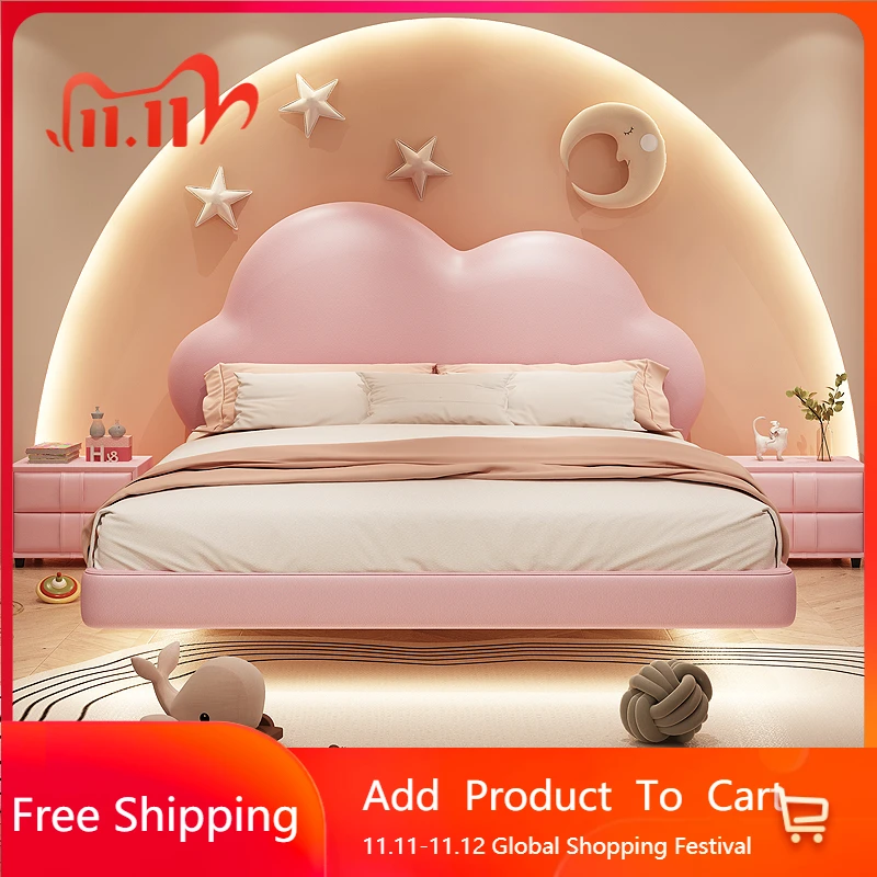 

Luxury Princess Bed Upholstered Lights White Loft Bed Comferter Modern Trendy Princess Show Letto Matrimoniale Trendy Furniture