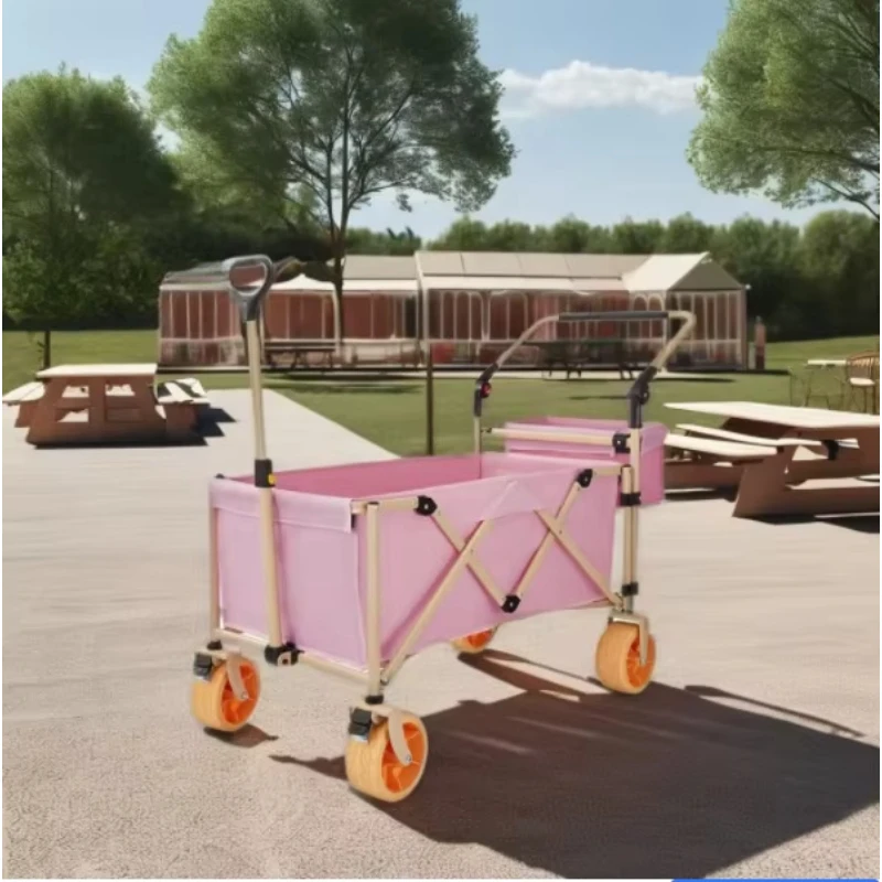 Wind Valley high quality foldable picnic shopping cart outdoor camping trolley Oxford material four-wheel pink travel bag
