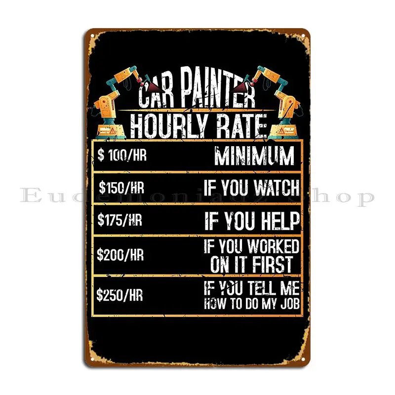 Car Painter Hourly Rate Auto Body Mechanic Detailer Metal Sign Wall Mural Club Pub Wall Cave Print Tin Sign Poster